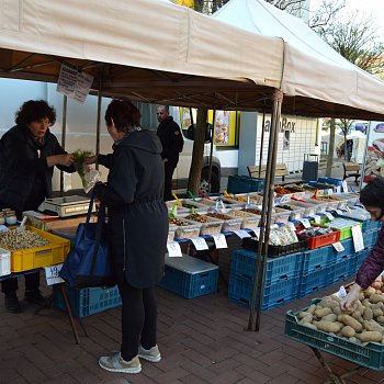 
                                Tradiční farmářské trhy oživily v sobotu Rožmitálovu ulici. FOTO: Renata Spotzová
                                    
