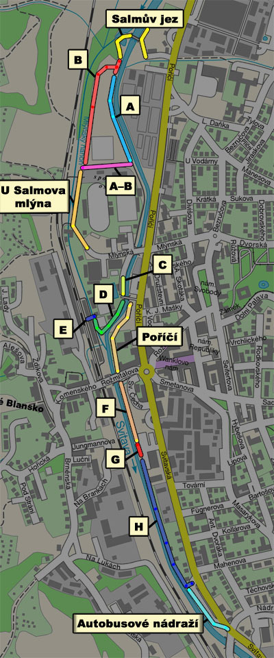 cyklostezky na území města – mapa