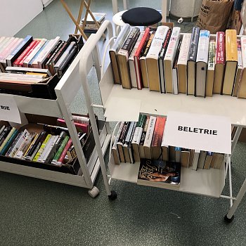 
                                V pátek se v knihovně konal výprodej knih vyřazených z knižního fondu. Nechyběly ani publikace, časopisy, CD a DVD. FOTO: Renata Spotzová
                                    