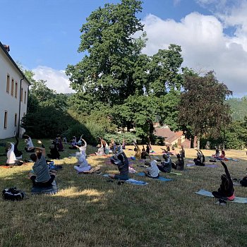 
                                Zacvičit jógu si přišli všichni zájemci do zámeckého parku. FOTO: archiv pořadatele
                                    